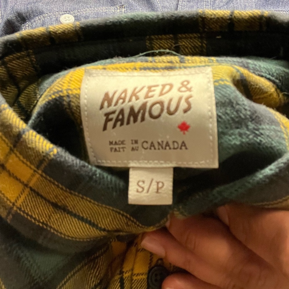 Naked and Famous Plaid Yellow and Green Men's Shirt - Picture 3 of 3